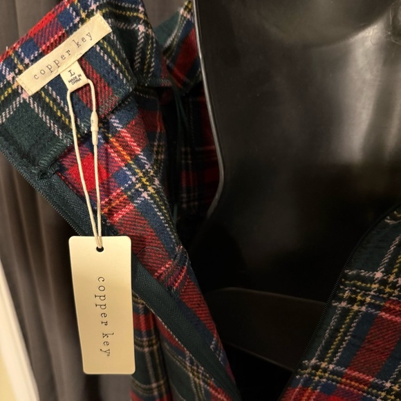 NEW Copper Key Red Green Gray Plaid Jumper Mini Dress Slit Academia Size L - Picture 3 of 7